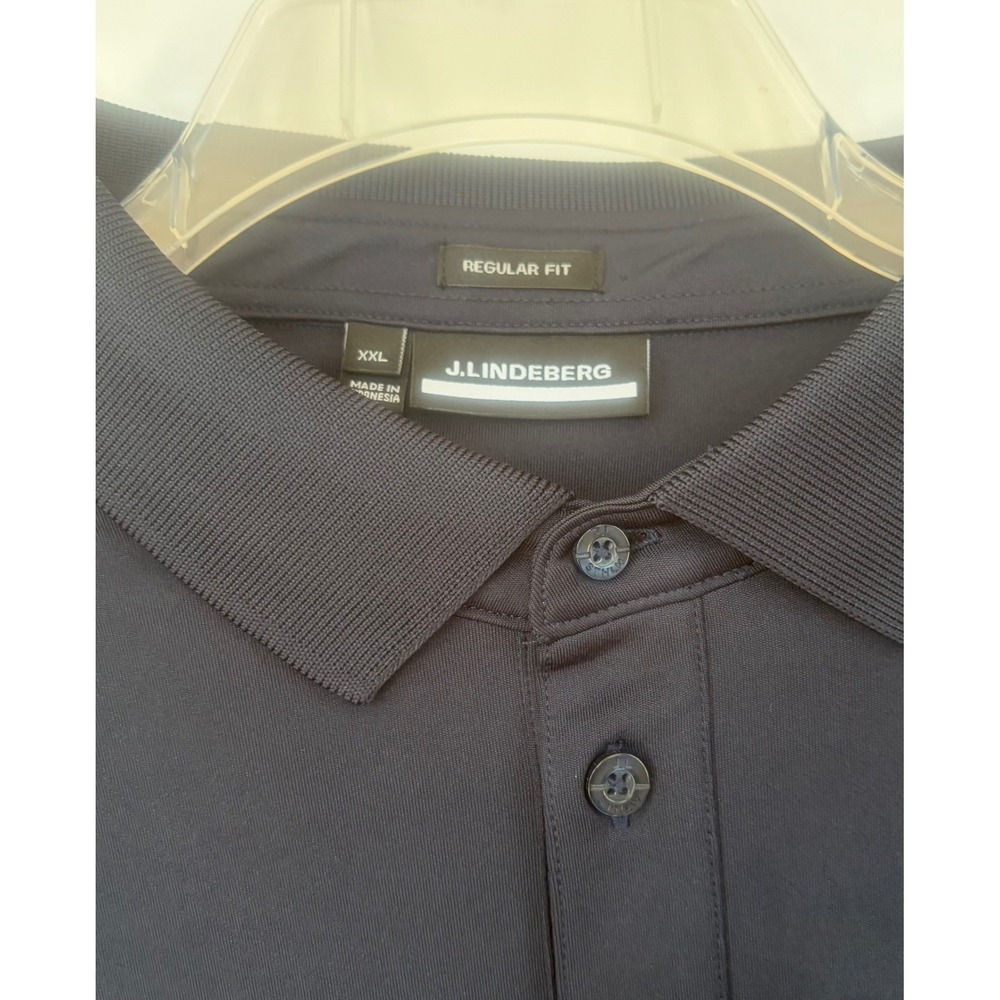 J.Lindeberg Mens‎ Regular Fit Polo Shirt Navy Blue Logo Cuffs Golf Performance - Picture 3 of 6